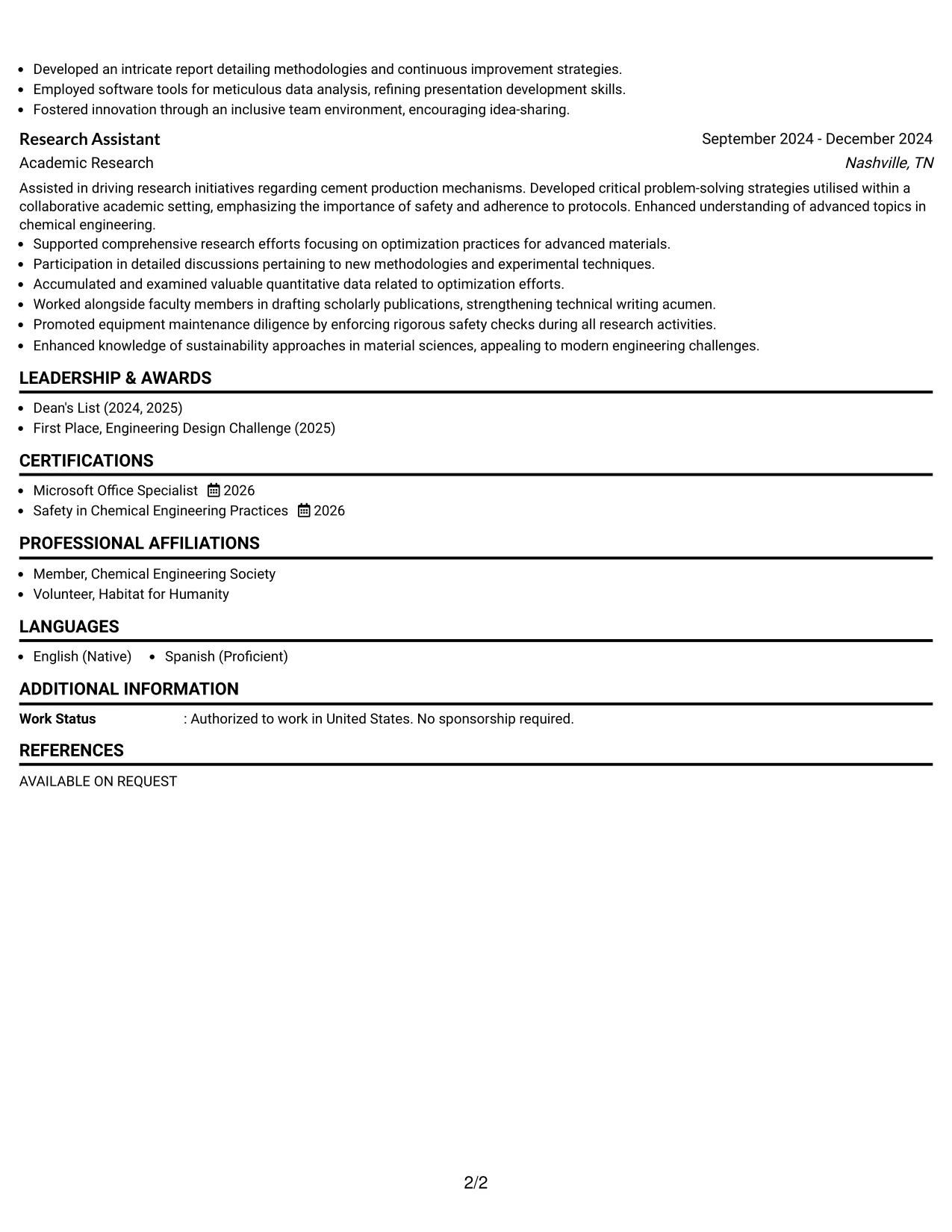 Resume Example Page 2