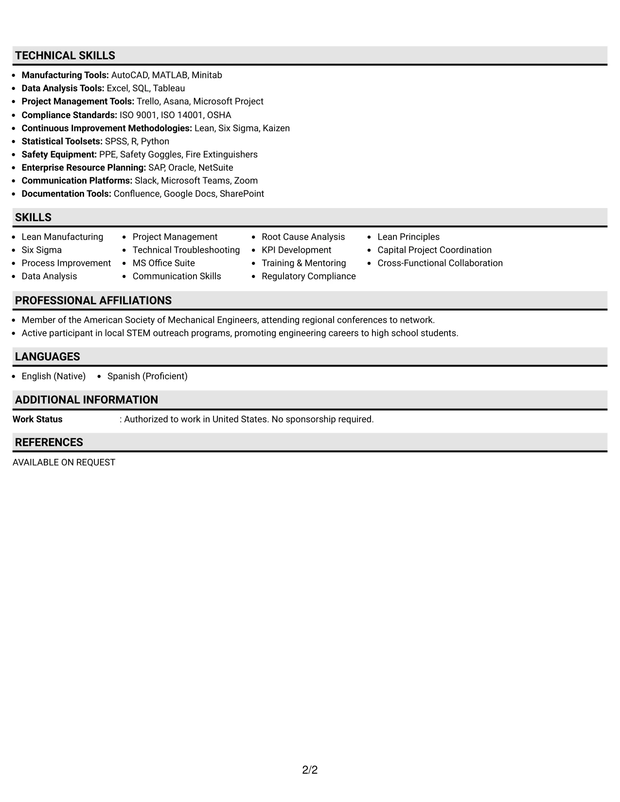 Resume Example Page 2