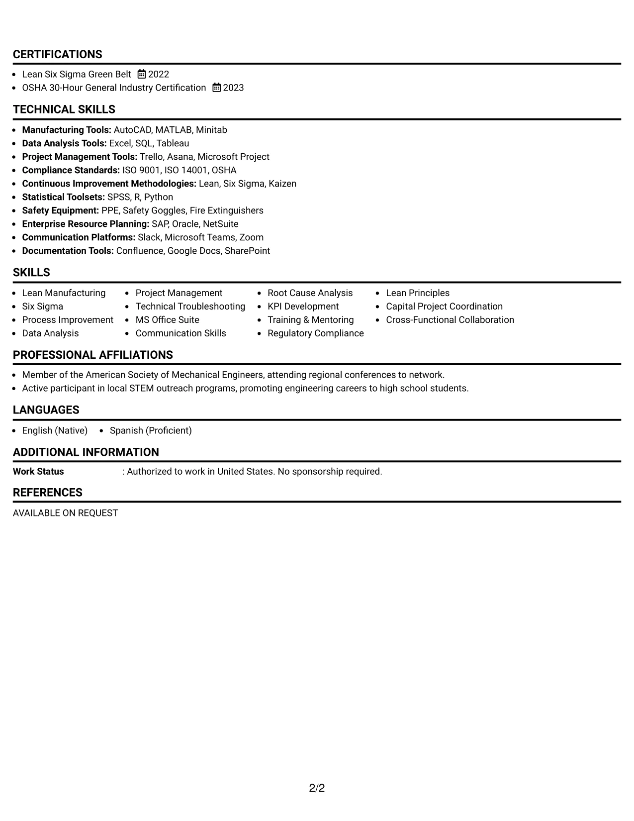 Resume Example Page 2
