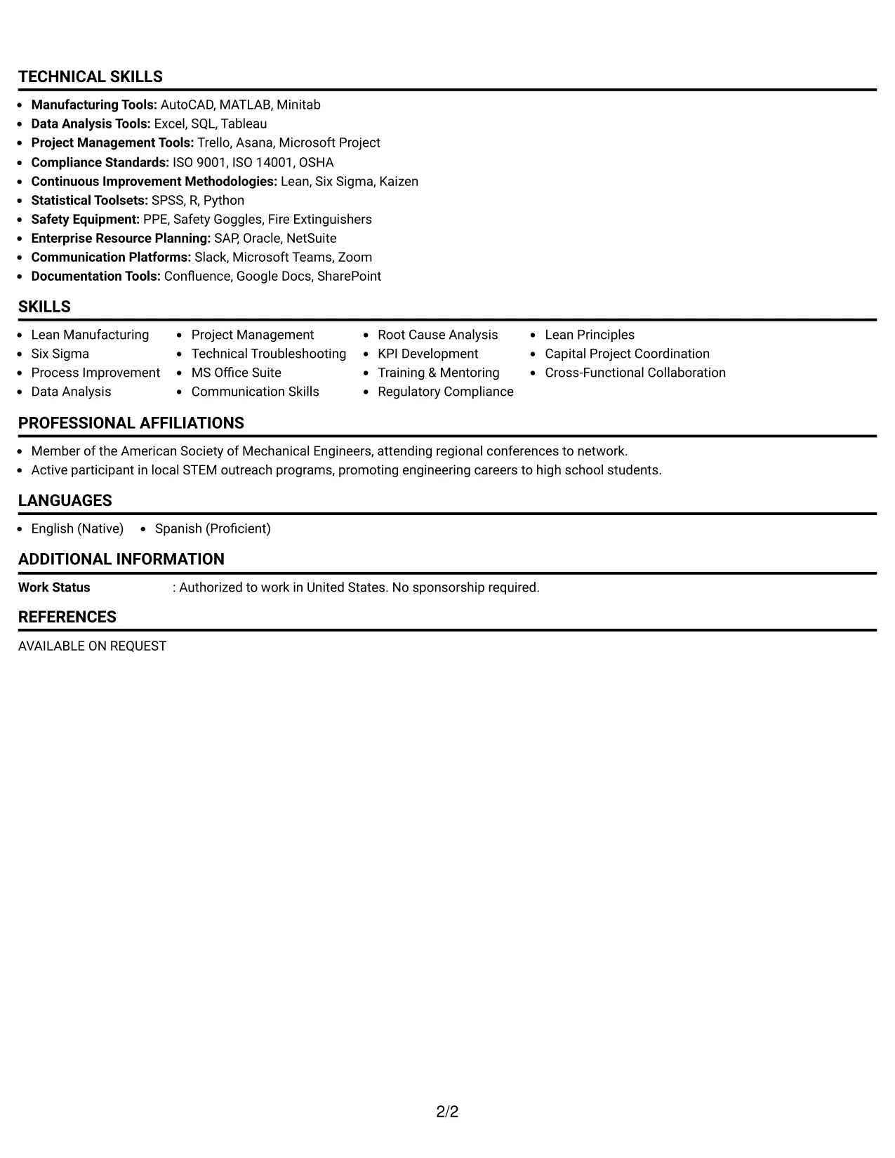 Resume Example Page 2