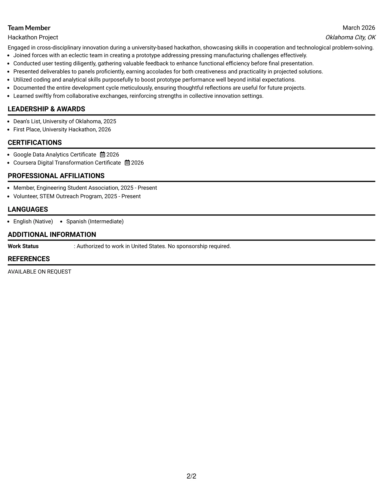 Resume Example Page 2