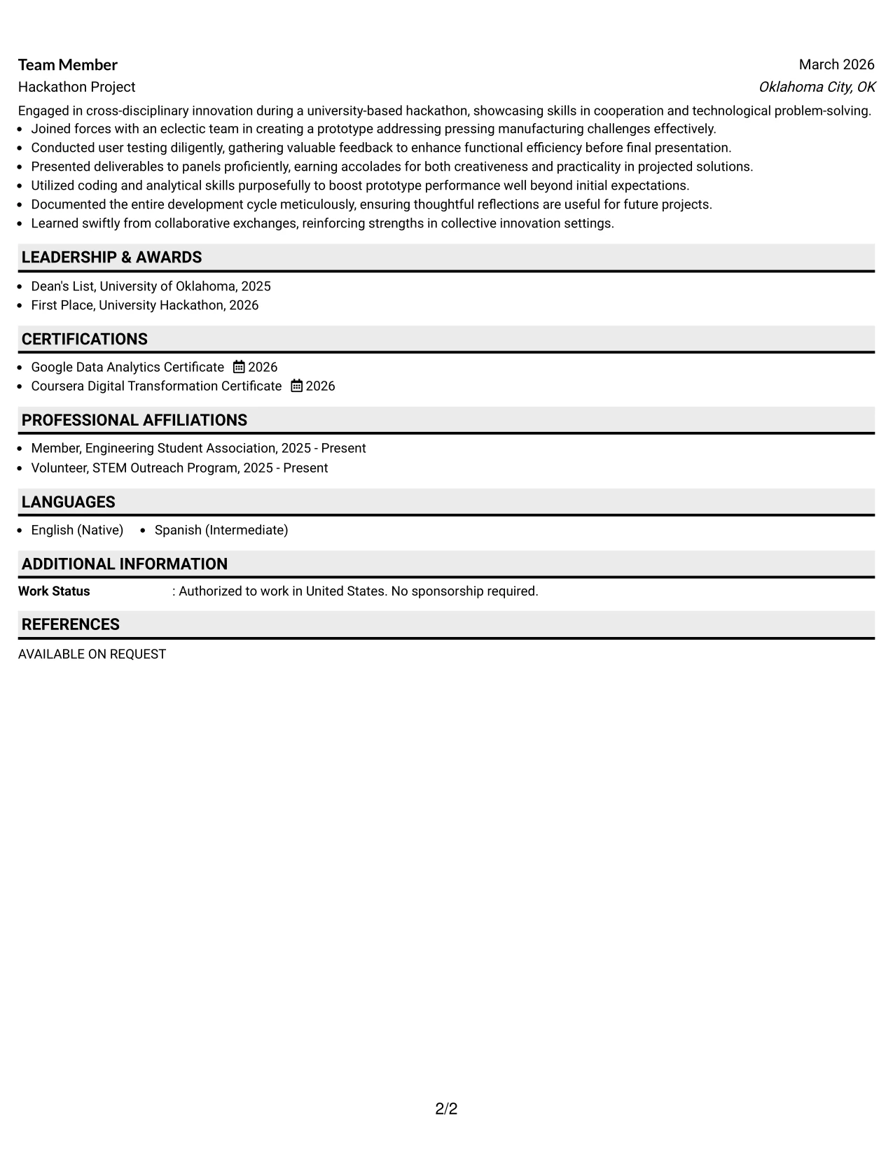 Resume Example Page 2