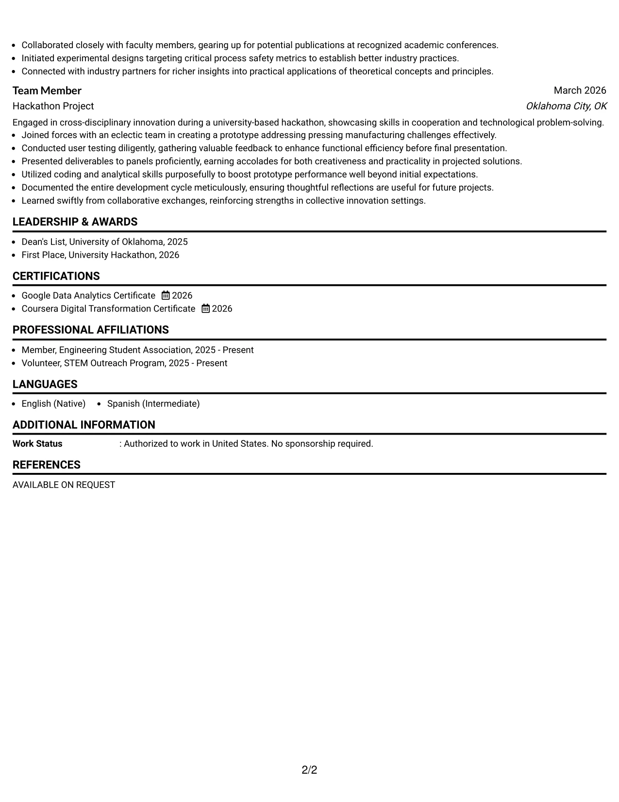 Resume Example Page 2