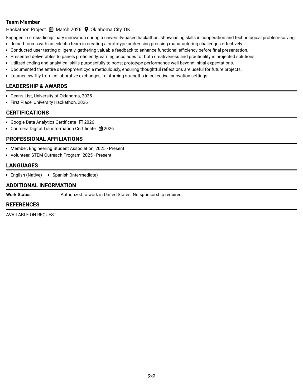 Resume Example Page 2