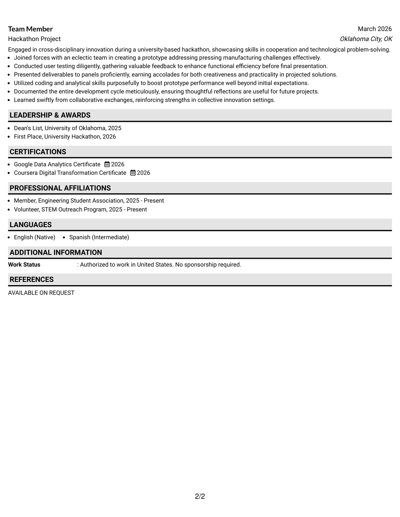 Resume Example Page 2