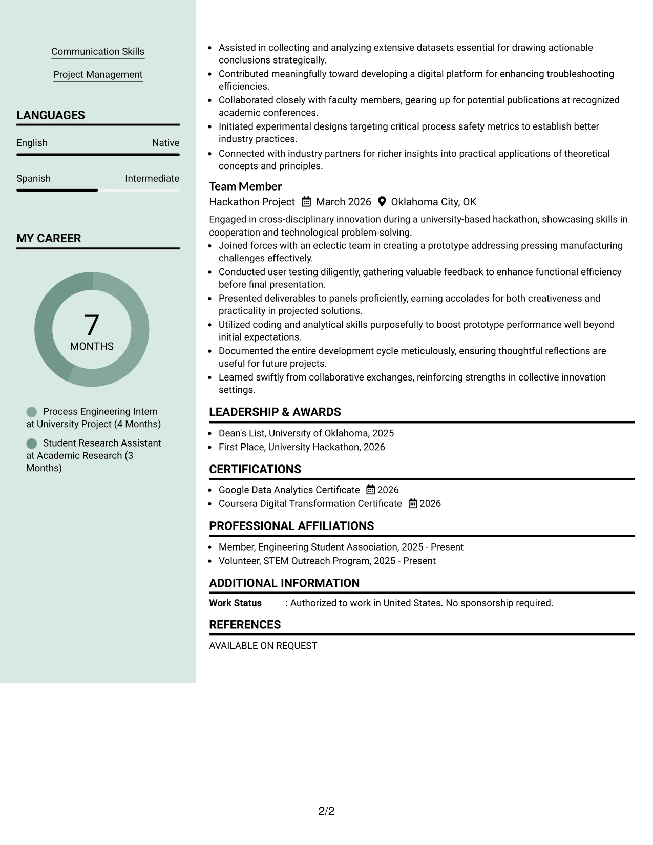 Resume Example Page 2