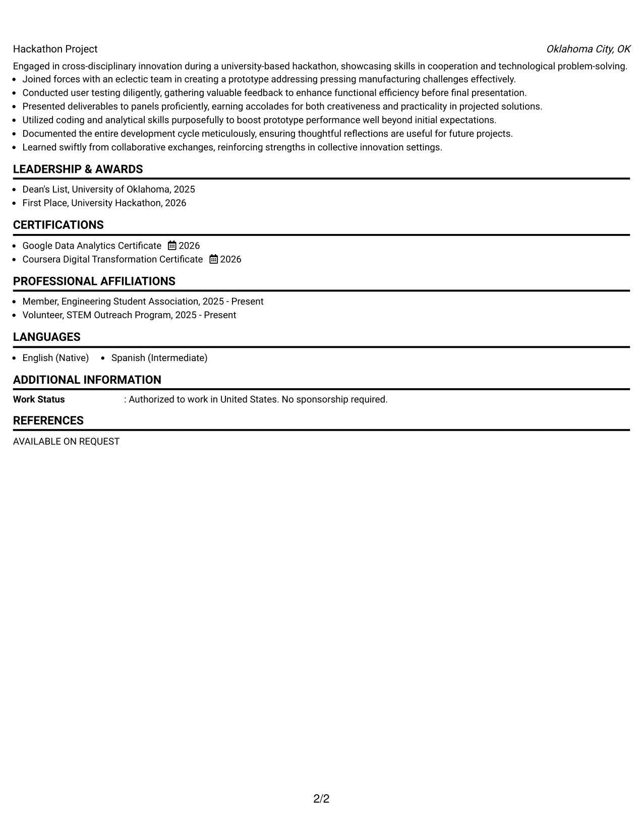 Resume Example Page 2