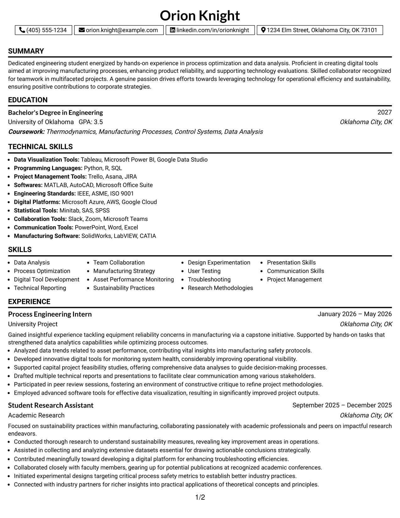 Resume Example Page 1
