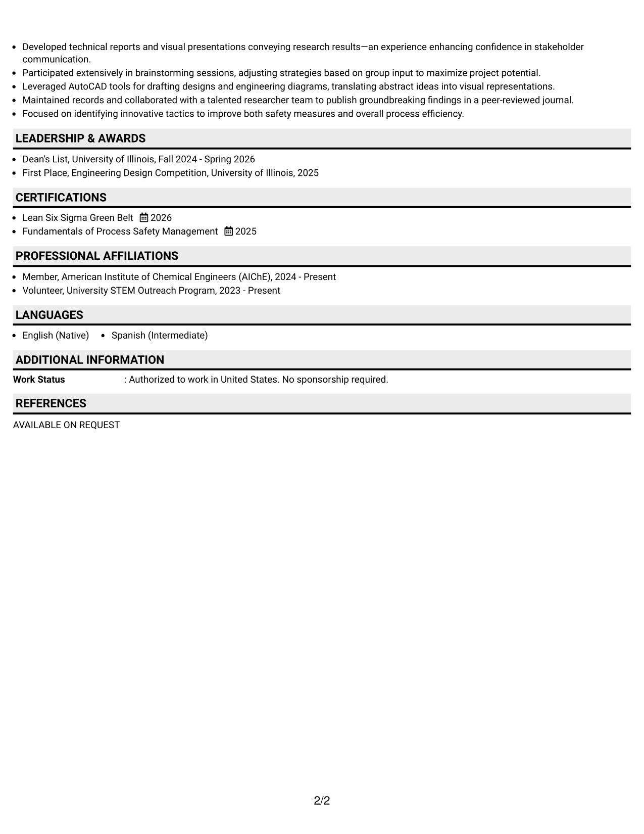 Resume Example Page 2