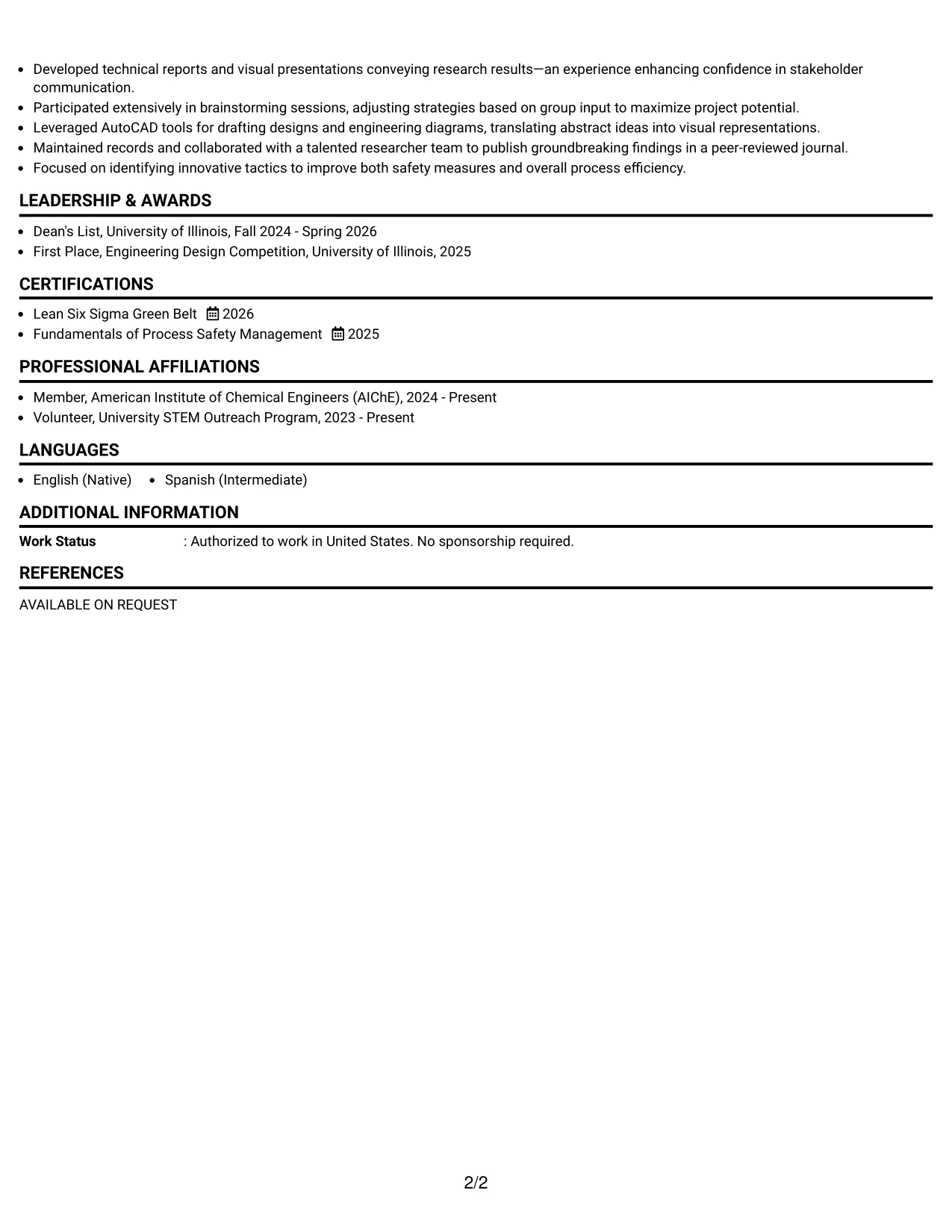 Resume Example Page 2
