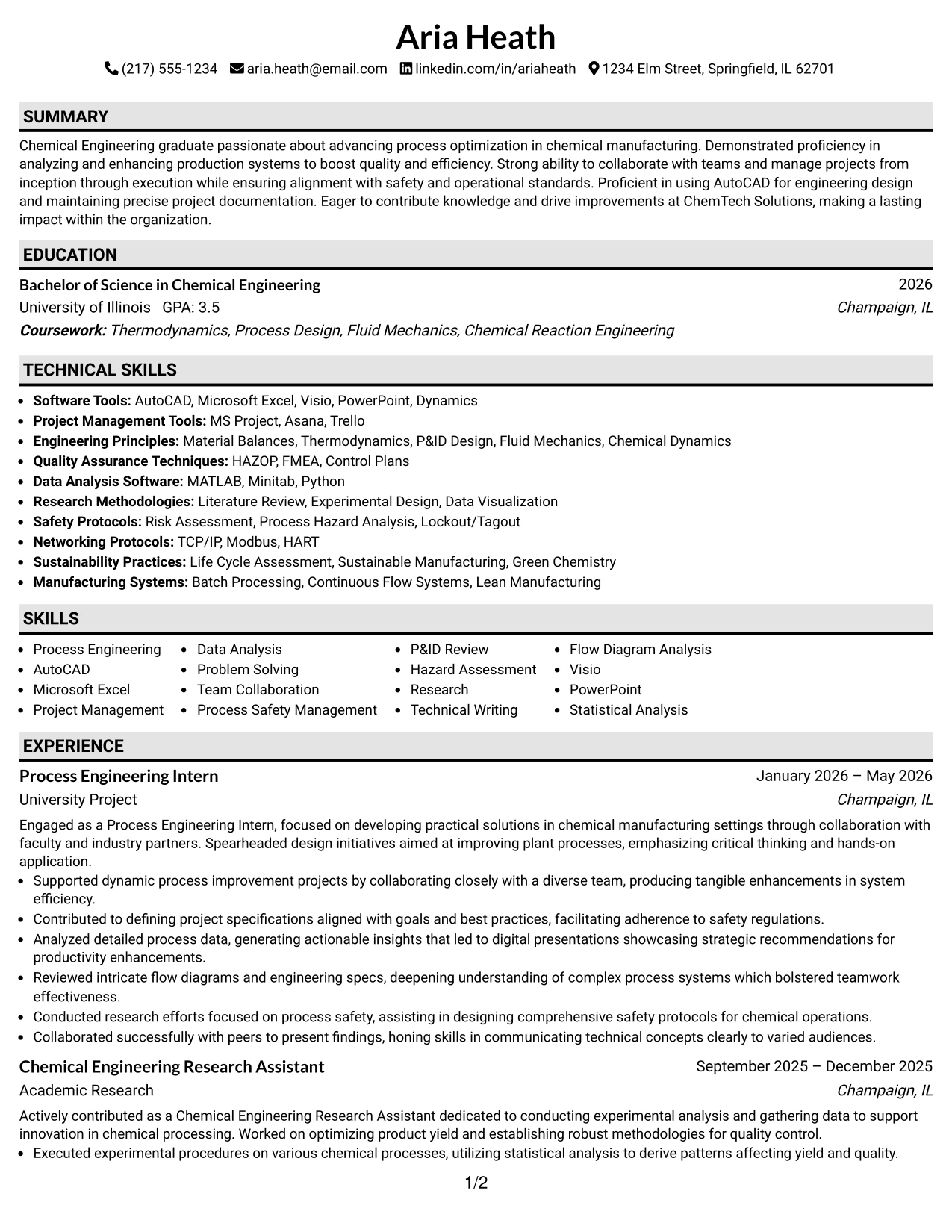 Resume Example Page 1