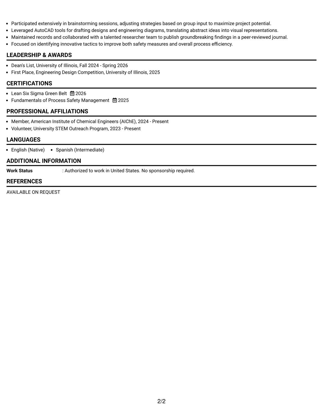 Resume Example Page 2