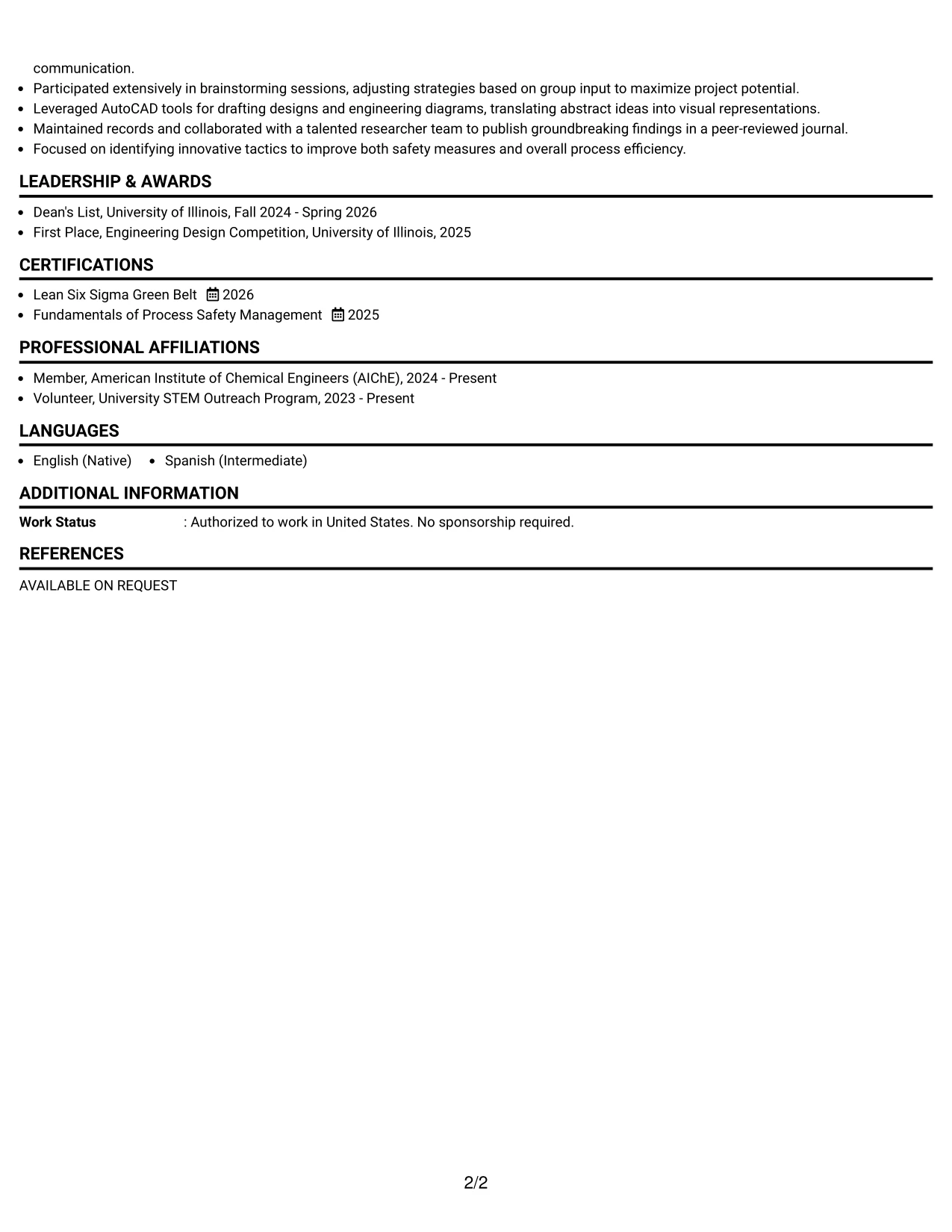 Resume Example Page 2