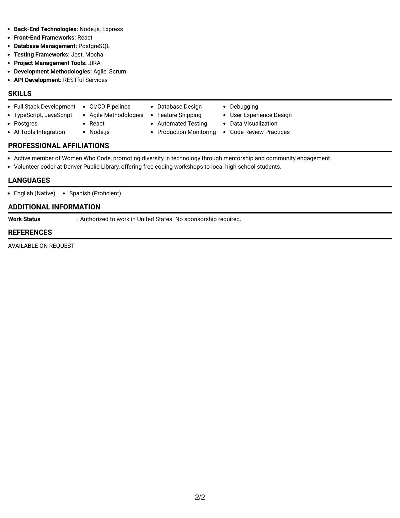 Resume Example Page 2