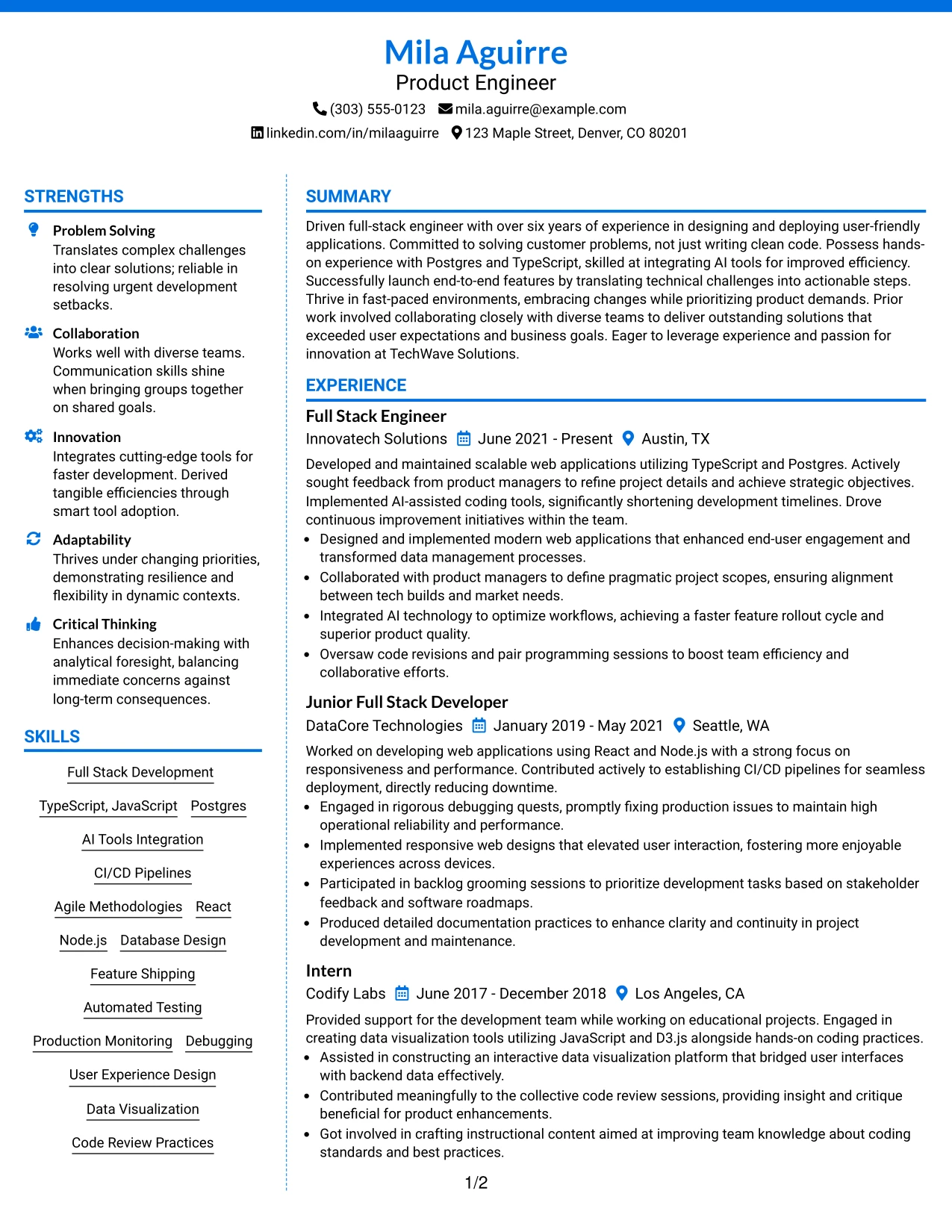 Resume Example Page 1