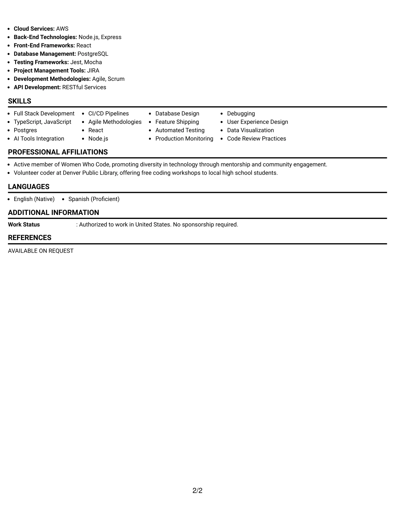 Resume Example Page 2