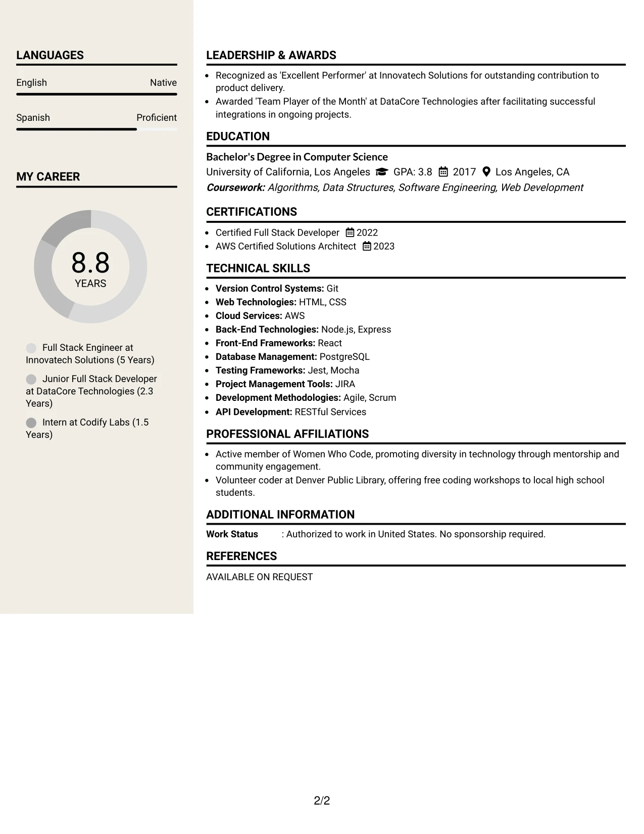 Resume Example Page 2