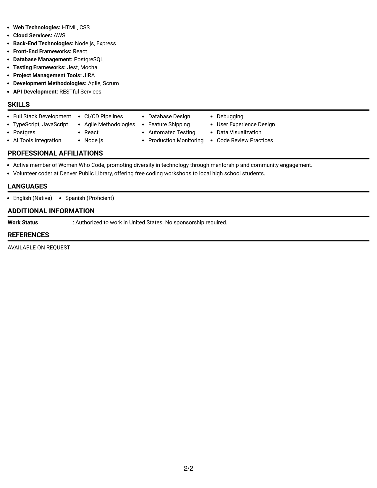 Resume Example Page 2