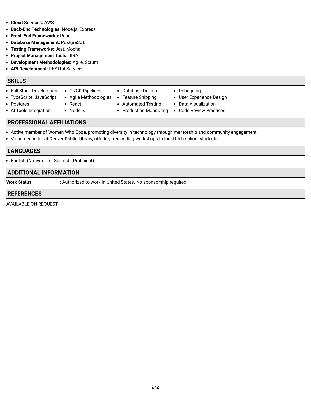 Resume Example Page 2