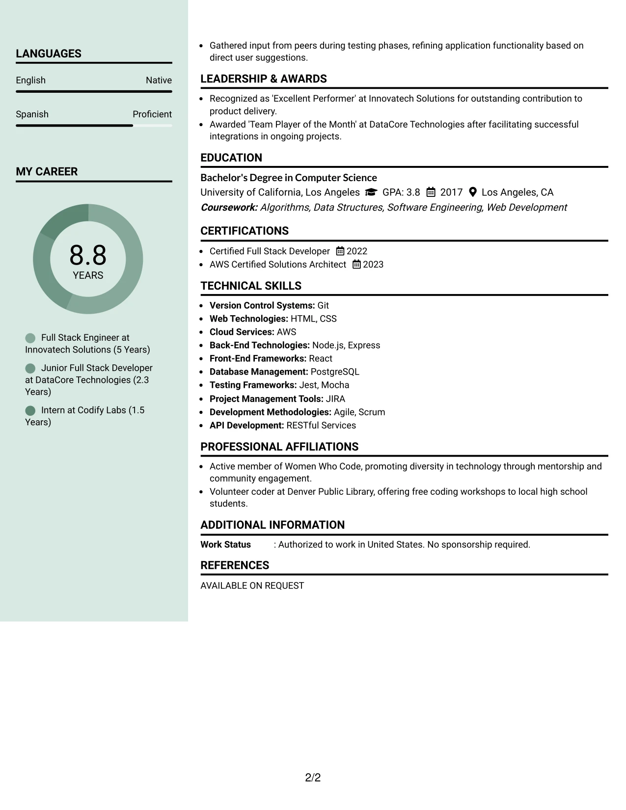 Resume Example Page 2