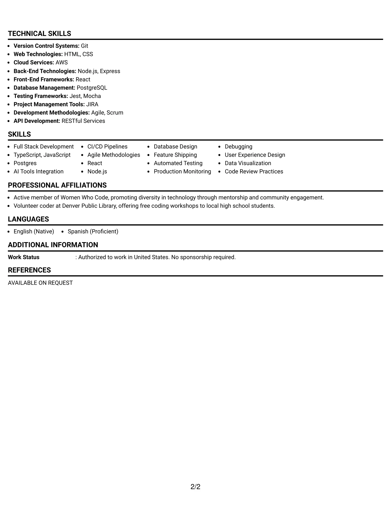 Resume Example Page 2