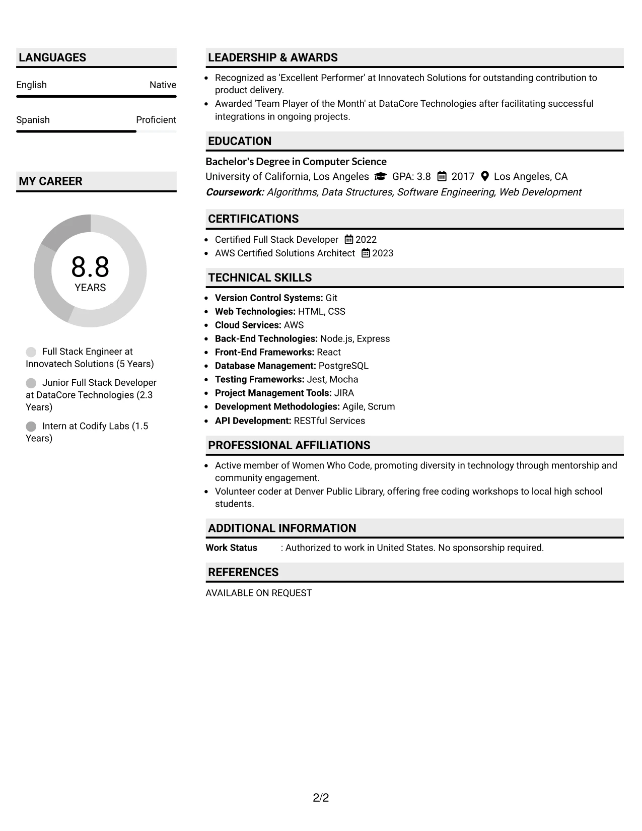 Resume Example Page 2