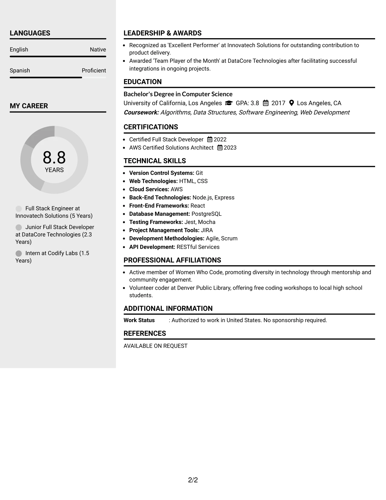 Resume Example Page 2