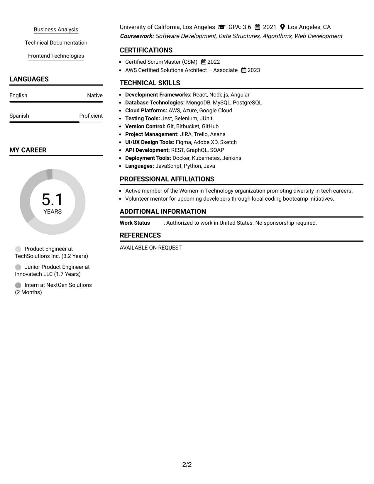 Resume Example Page 2