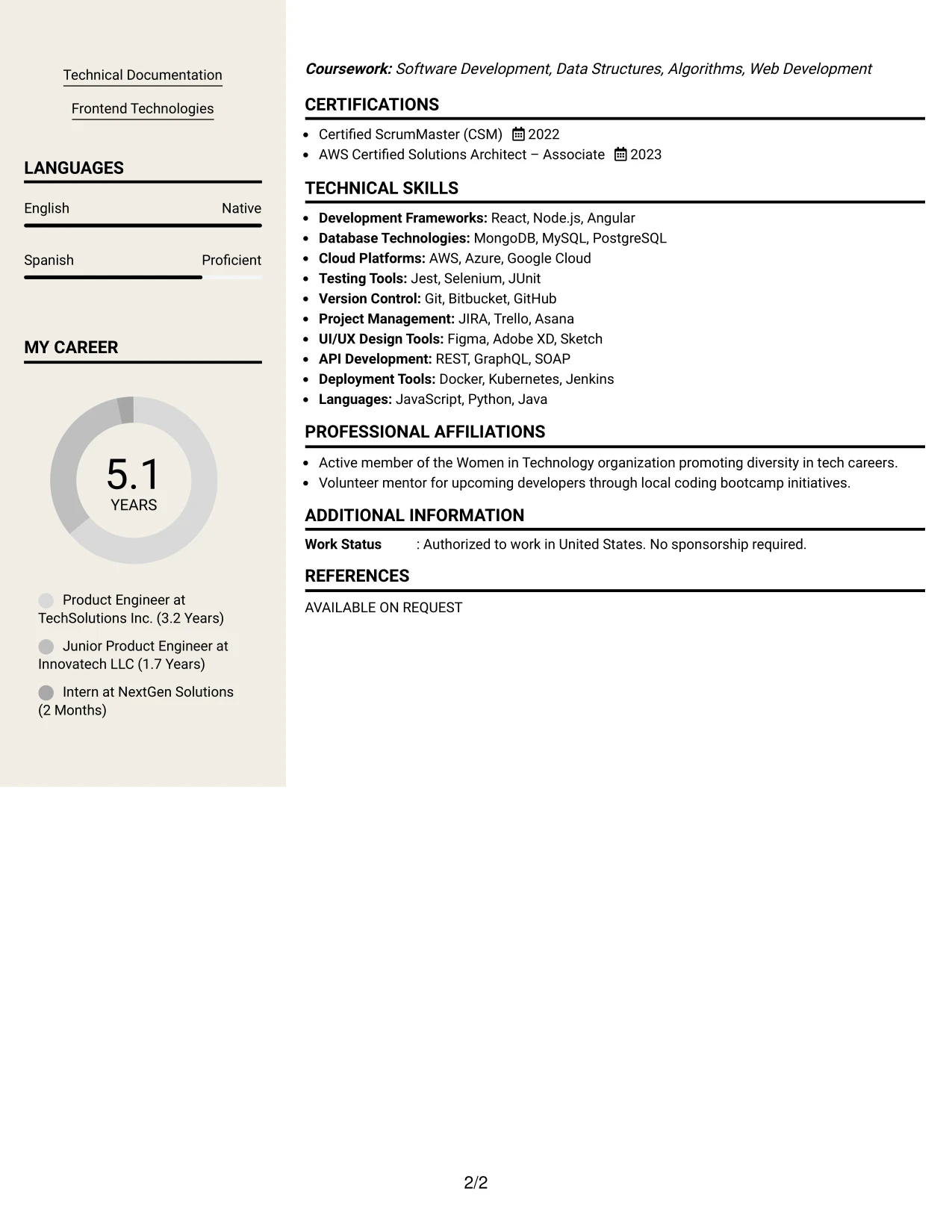 Resume Example Page 2