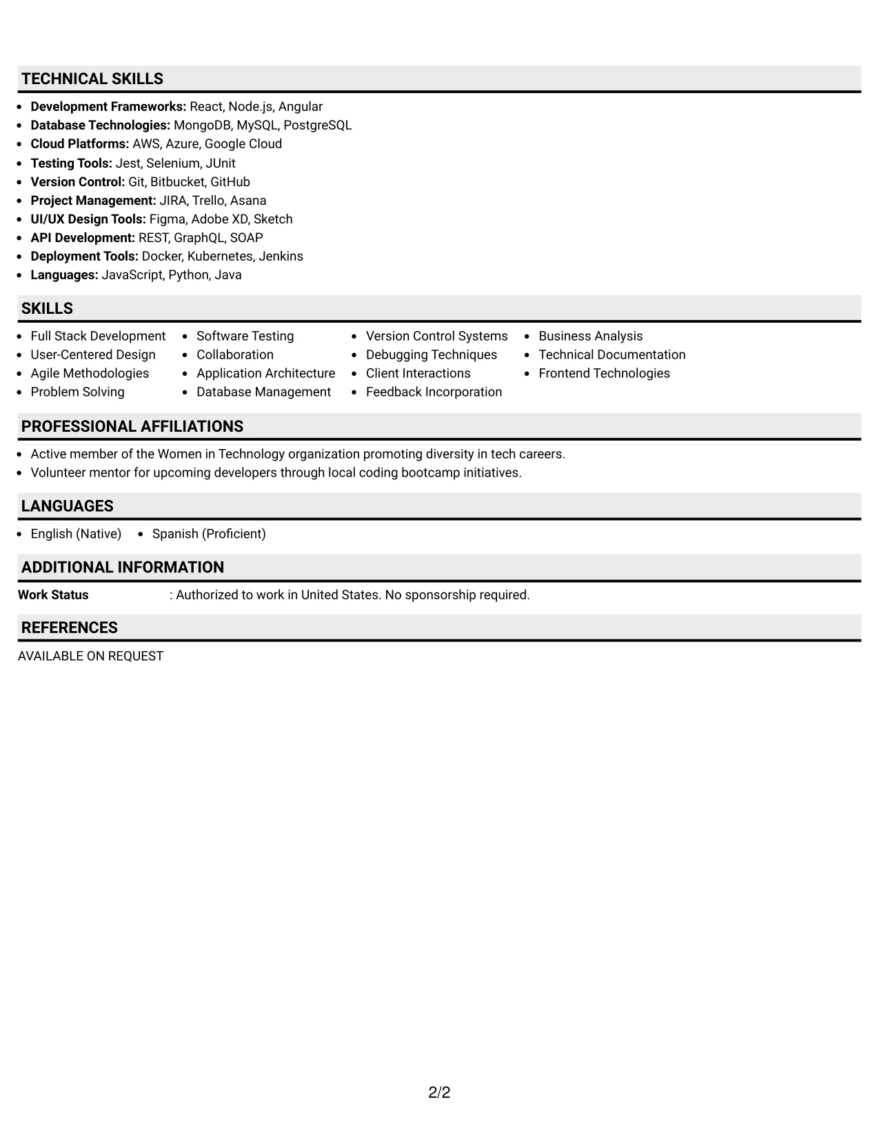 Resume Example Page 2