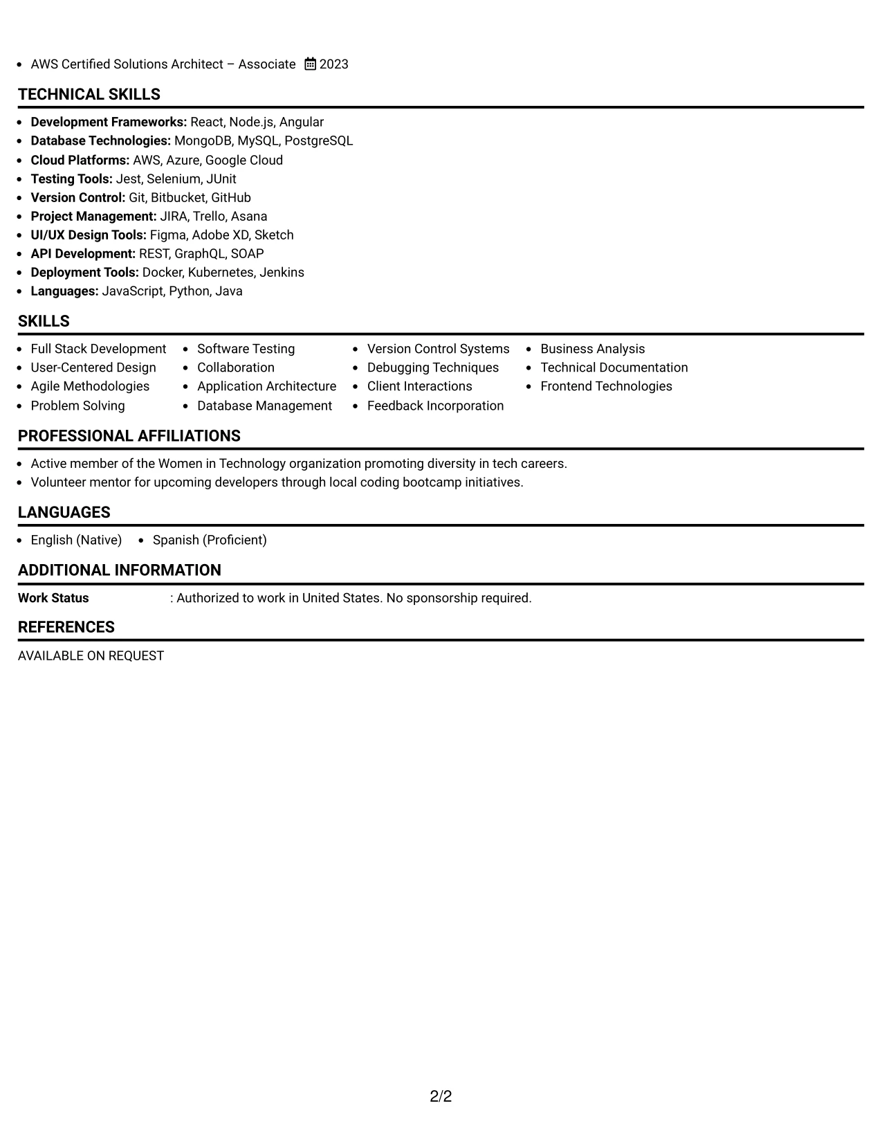 Resume Example Page 2