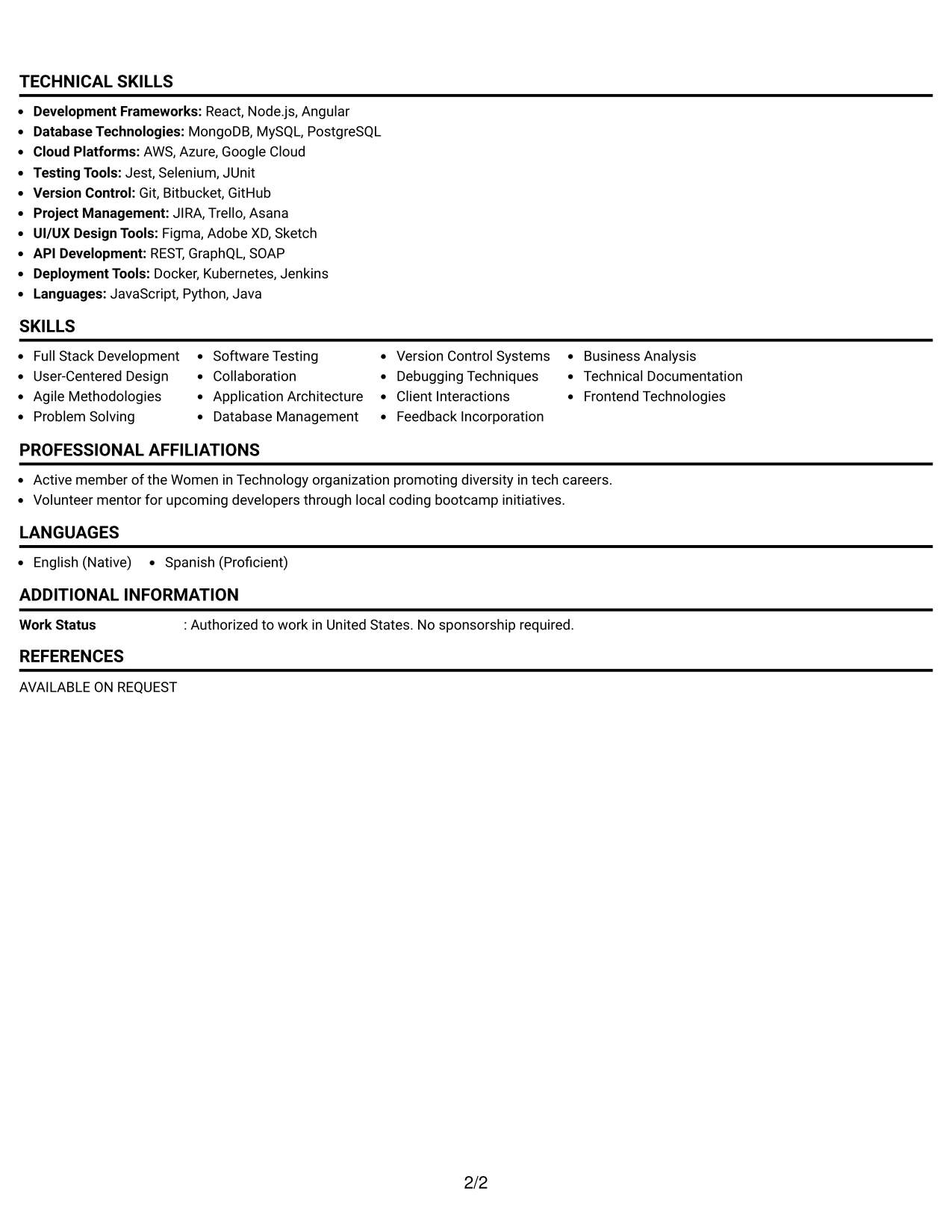Resume Example Page 2