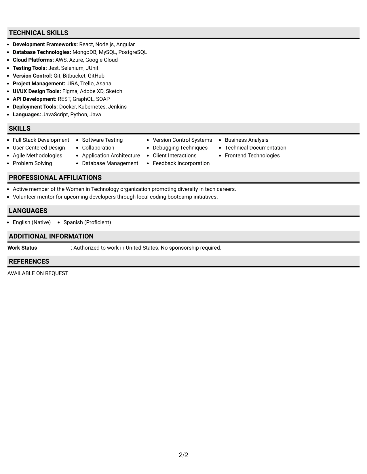 Resume Example Page 2