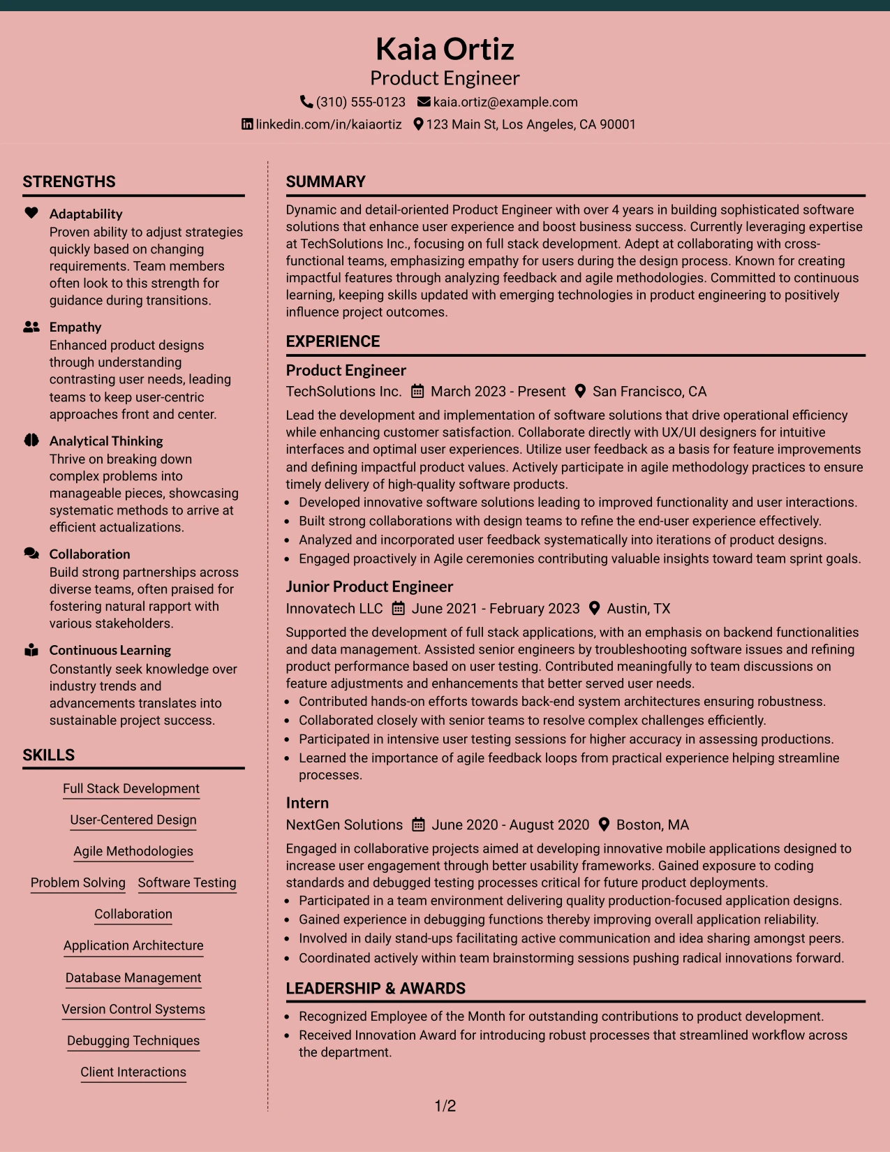 Resume Example Page 1