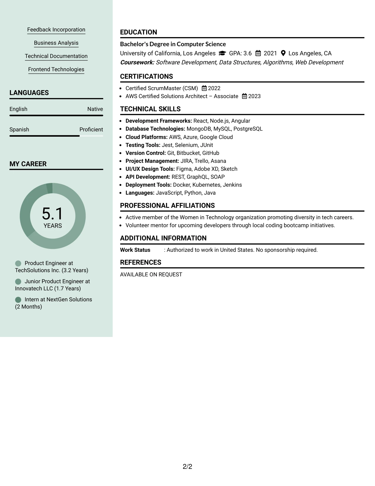 Resume Example Page 2