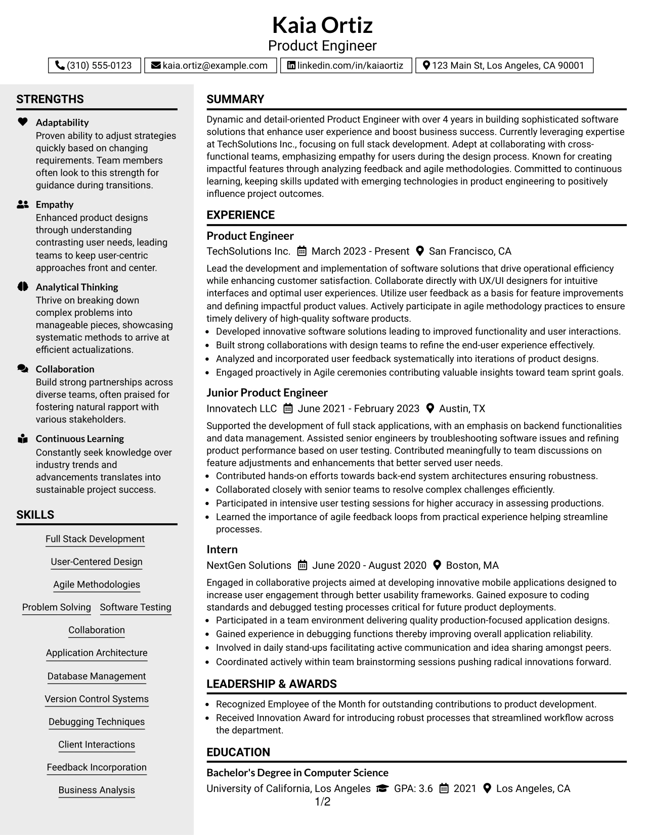 Resume Example Page 1