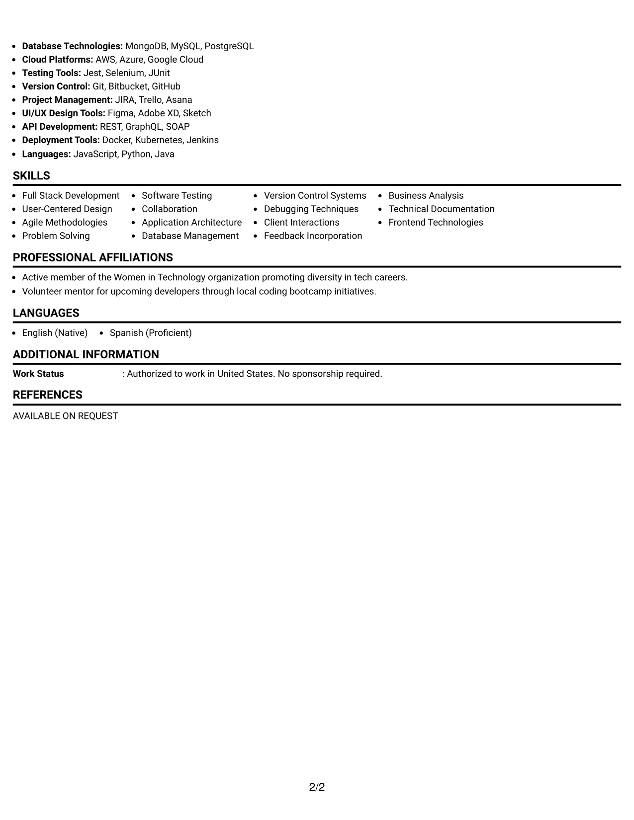 Resume Example Page 2