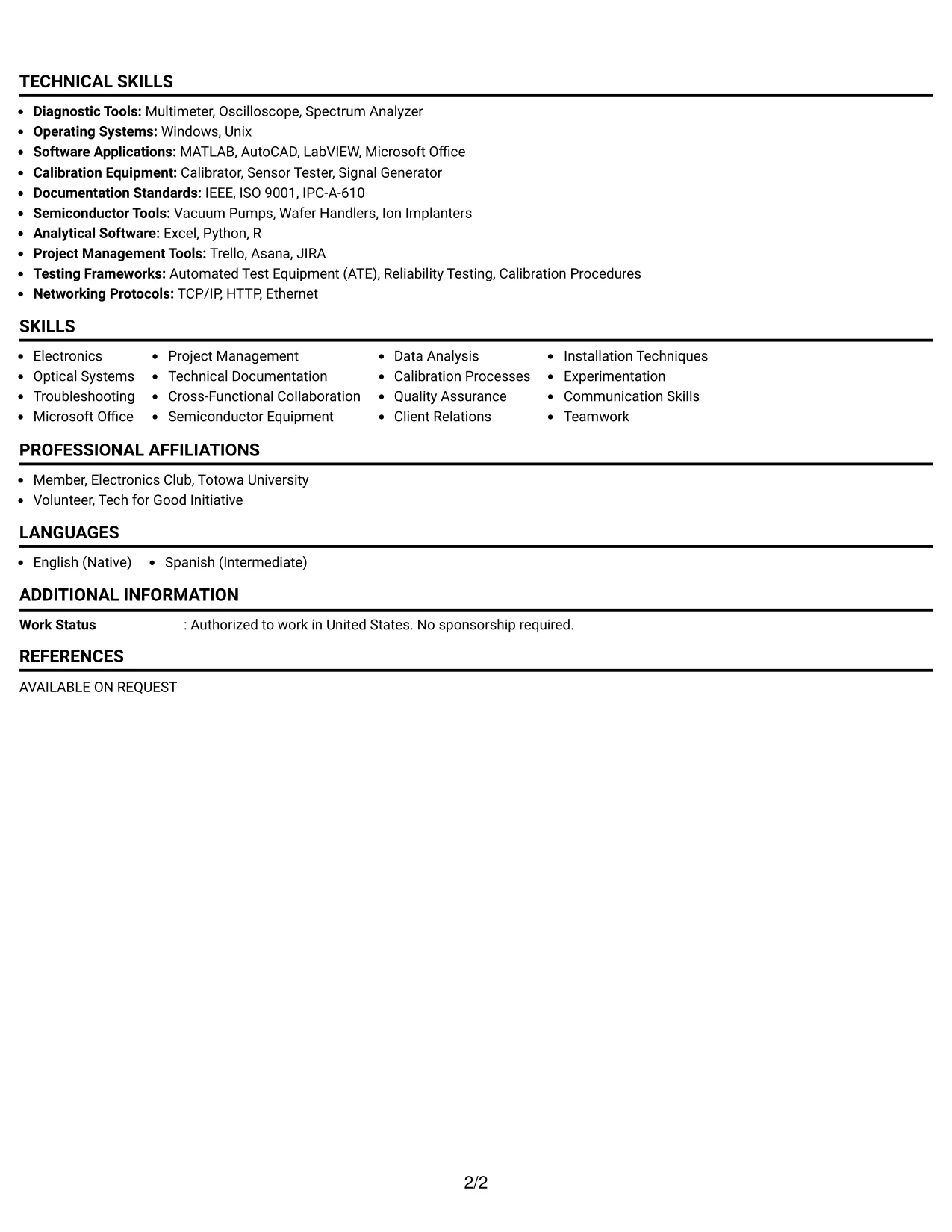 Resume Example Page 2