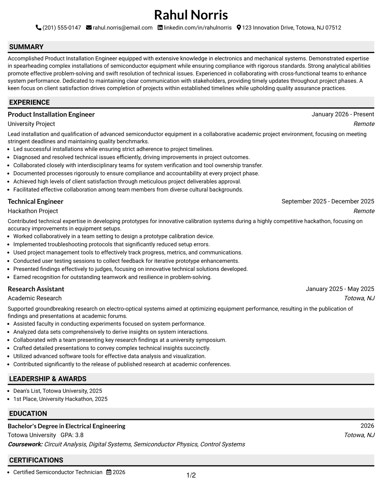 Resume Example Page 1