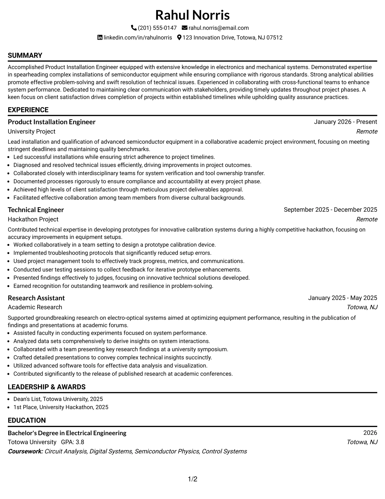 Resume Example Page 1