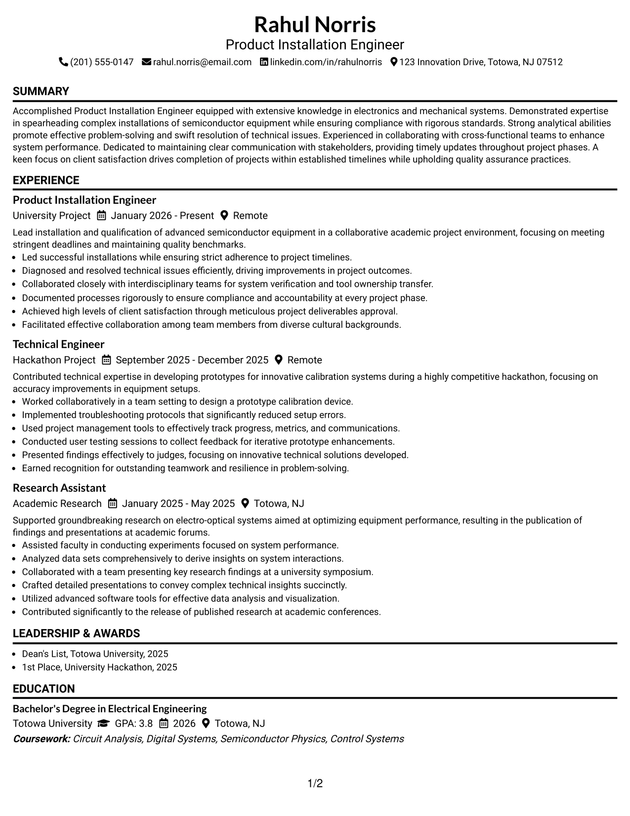 Resume Example Page 1