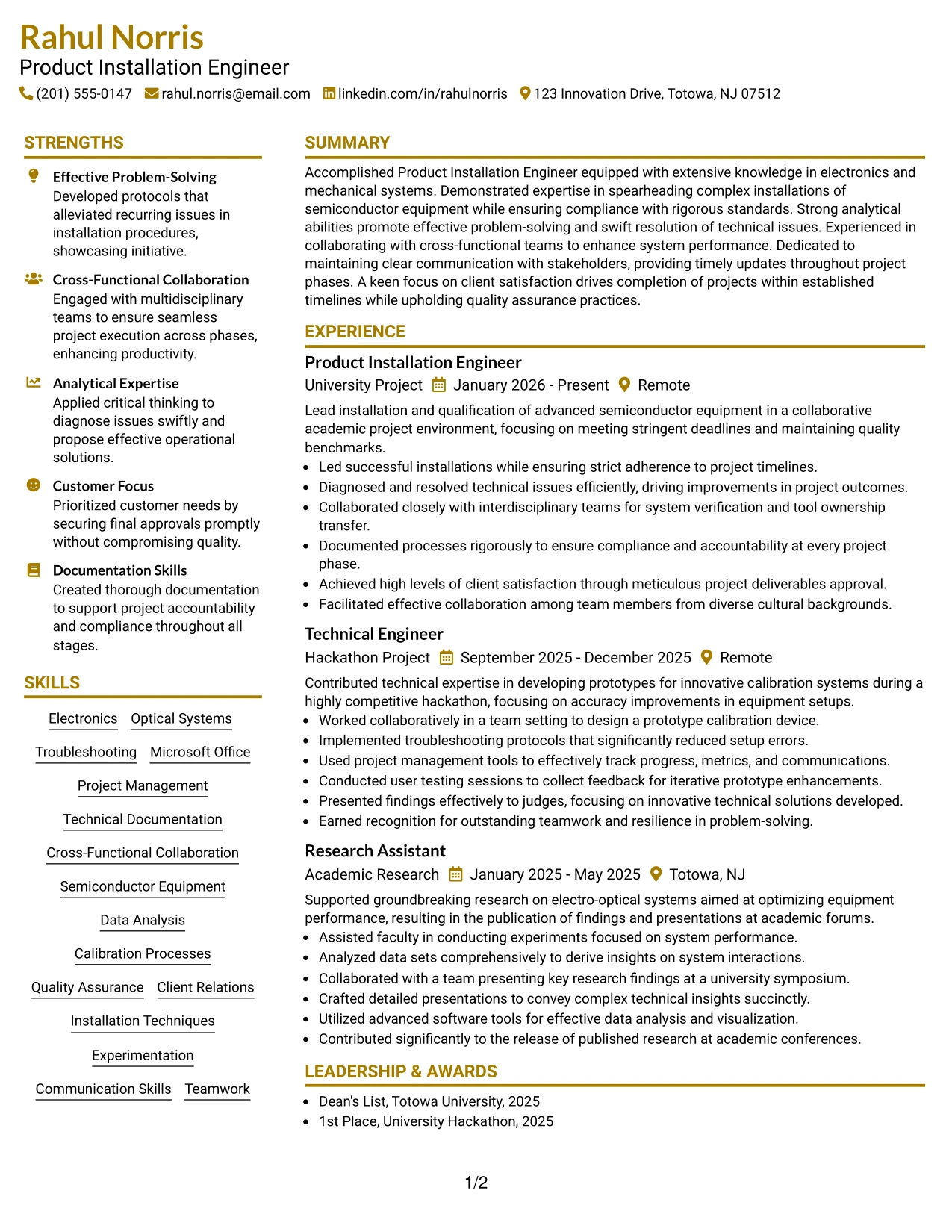Resume Example Page 1