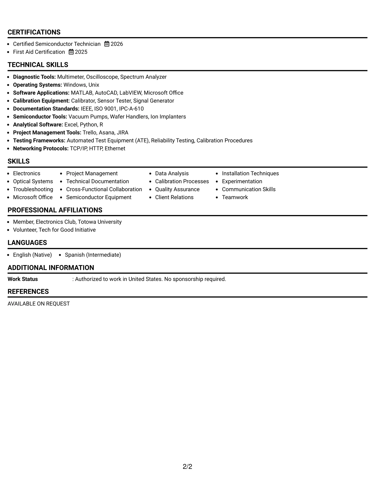 Resume Example Page 2