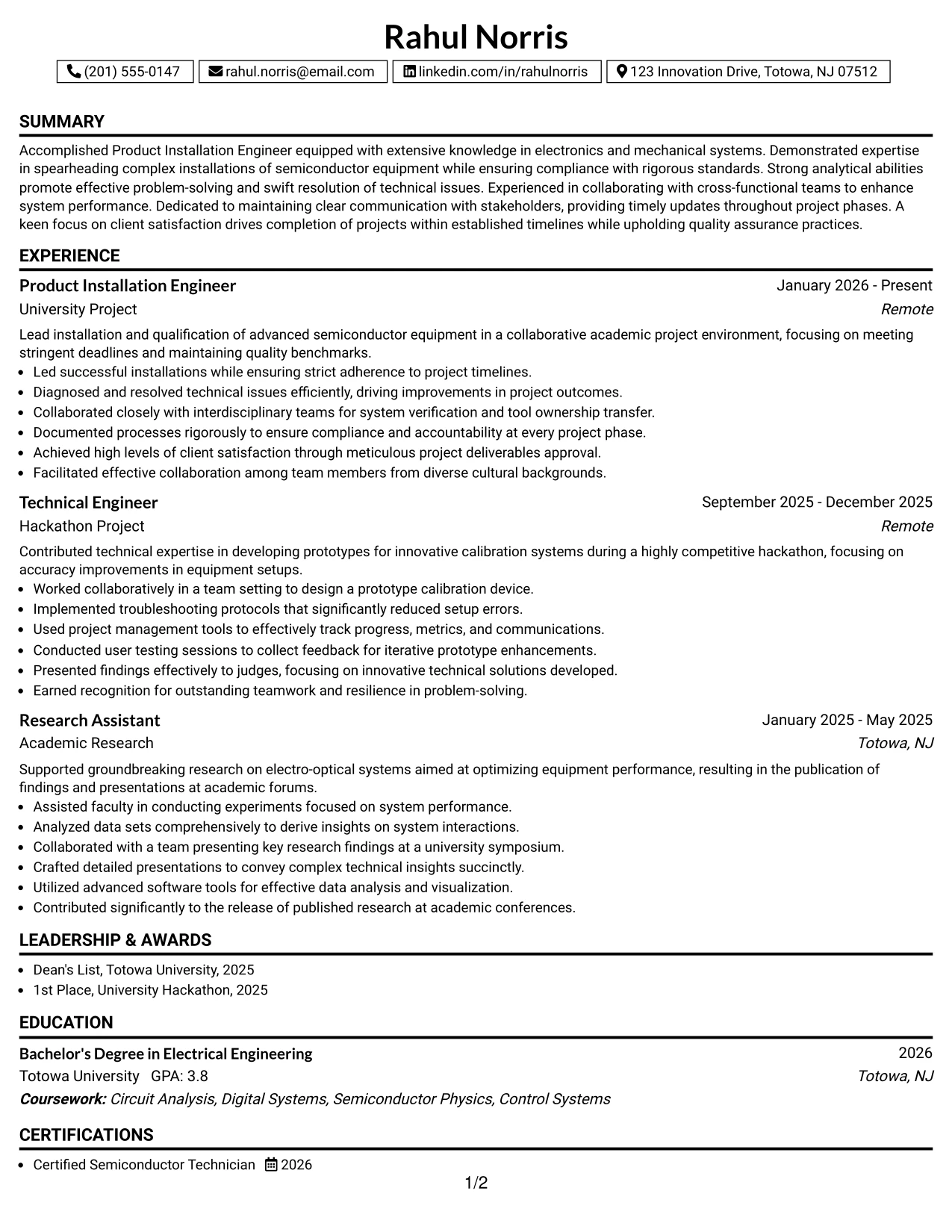 Resume Example Page 1