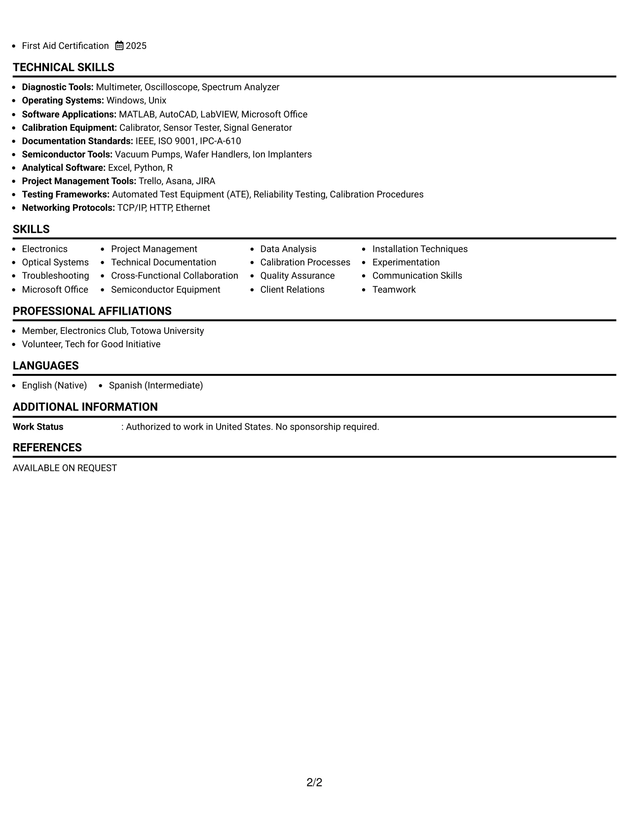 Resume Example Page 2