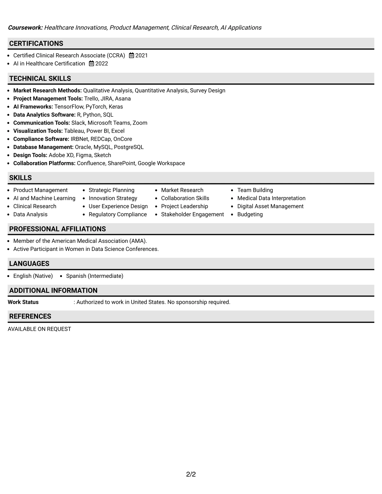 Resume Example Page 2
