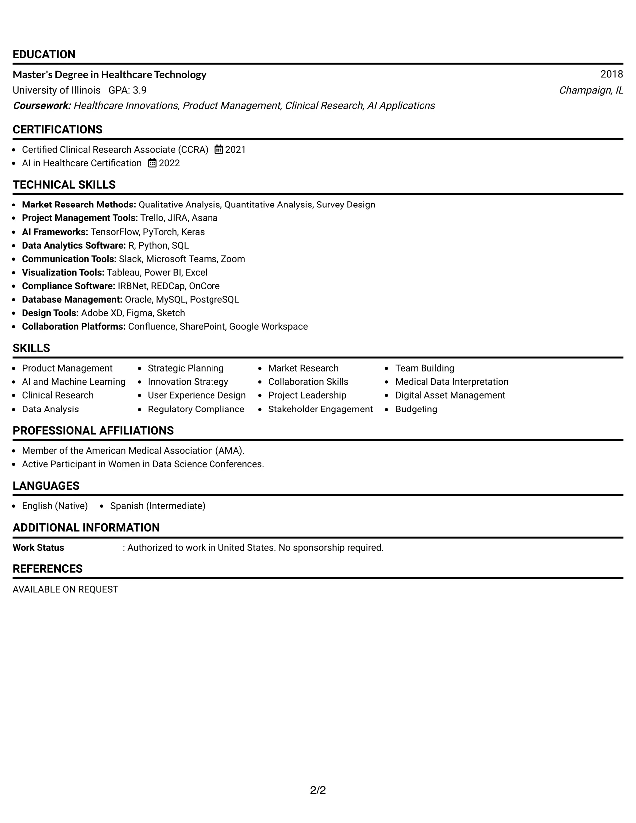 Resume Example Page 2