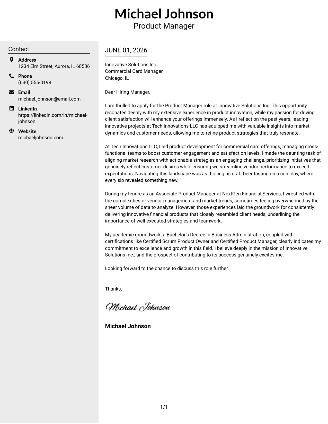 Resume Example Page 1
