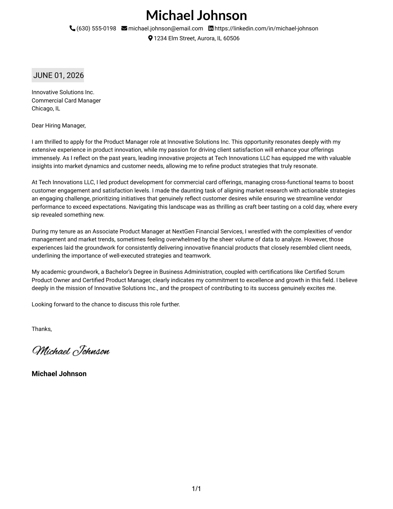 Resume Example Page 1