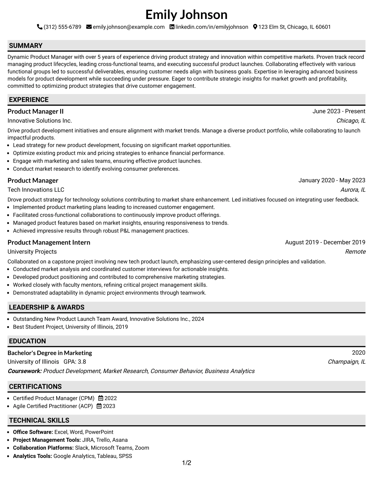 Resume Example Page 1